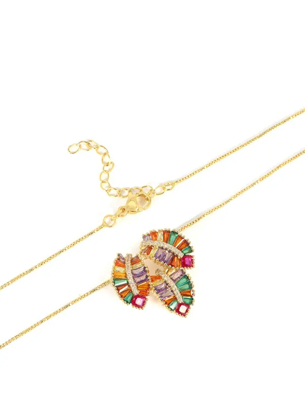 Multicolor_Stainless_Steel_18-Carat_Gold_Polish_Rainbow_Leaf_Set_For_Women