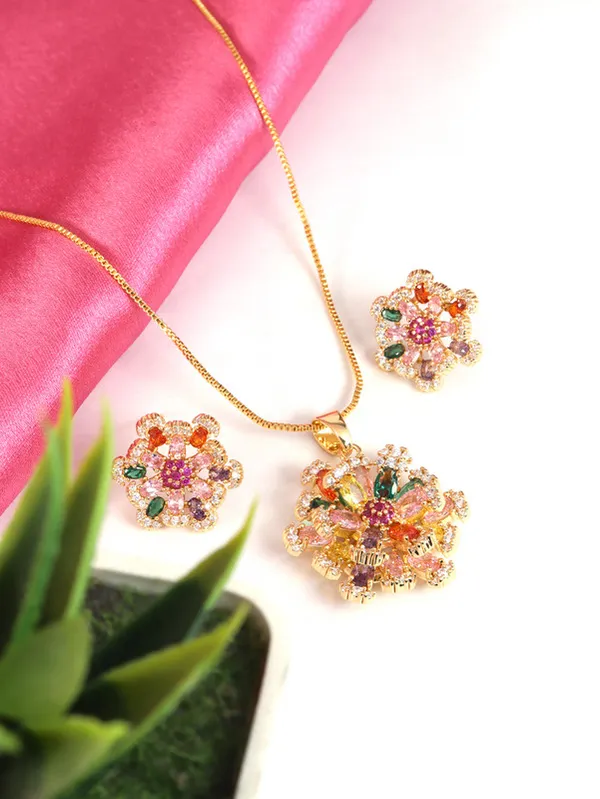 Multicolor_Stainless_Steel_18-Carat_Gold_Polish_Floral_Radiance_Set_For_Women