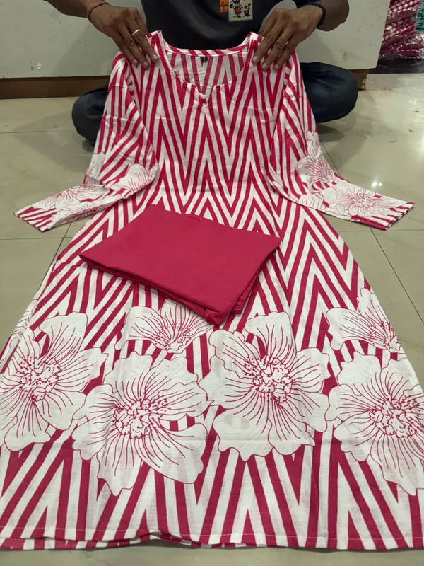 Marron_Pure_Cotton_Floral_Print_Straight_Kura_With_Pant_For_Women
