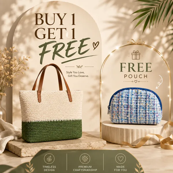 White_&_Green_Raffia_Premium_&_Elegant_Tote_For_Women