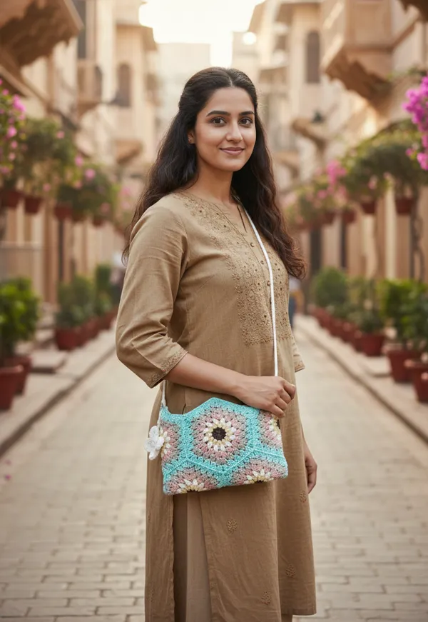 Green_HexaBloom_Crochet_Sling_Bag