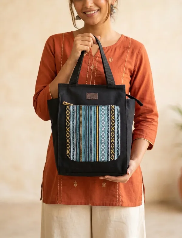 Blue_&_Black_Recycled_Canvas_Premium_&_Elegant_Lunch_Bag_For_Women