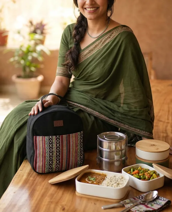Red_&_Black_Recycled_Canvas_Premium_&_Elegant_Lunch_Bag_For_Women