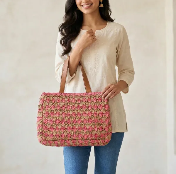 Pink_Raffia_Premium_&_Elegant_Tote_For_Women