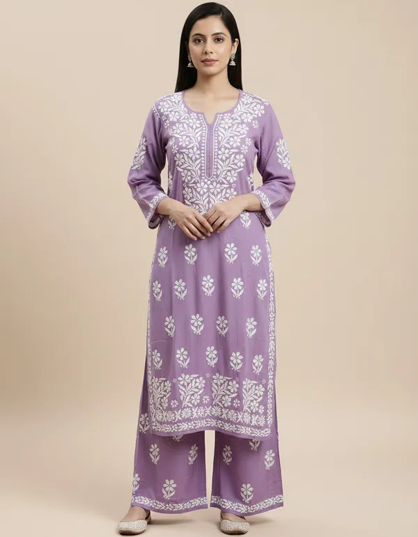 Lavender_Soft_Rayon_Kurti_Set_For_Women