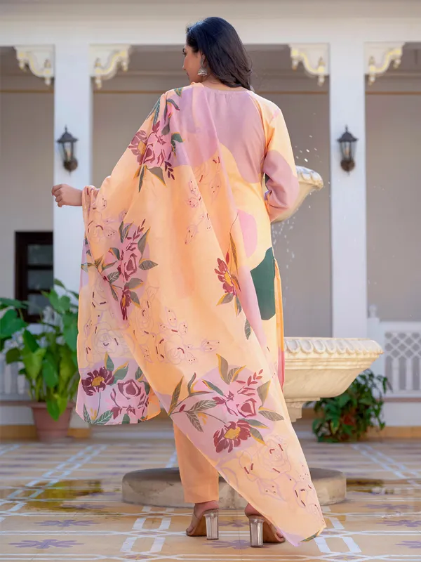 Light_Orange_Elegant_Cotton_Blend_Printed_Kurti_Pant_Dupatta_Set