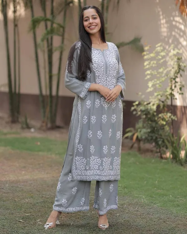 Gray_Soft_Rayon_Kurti_Set_For_Women