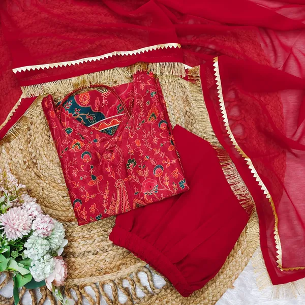 Maroon_Premium_Cotton_Blend_Kurta_With_Pant_&_Dupatta_For_Women
