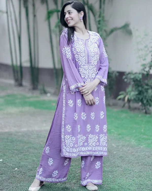 Lavender_Soft_Rayon_Kurti_Set_For_Women