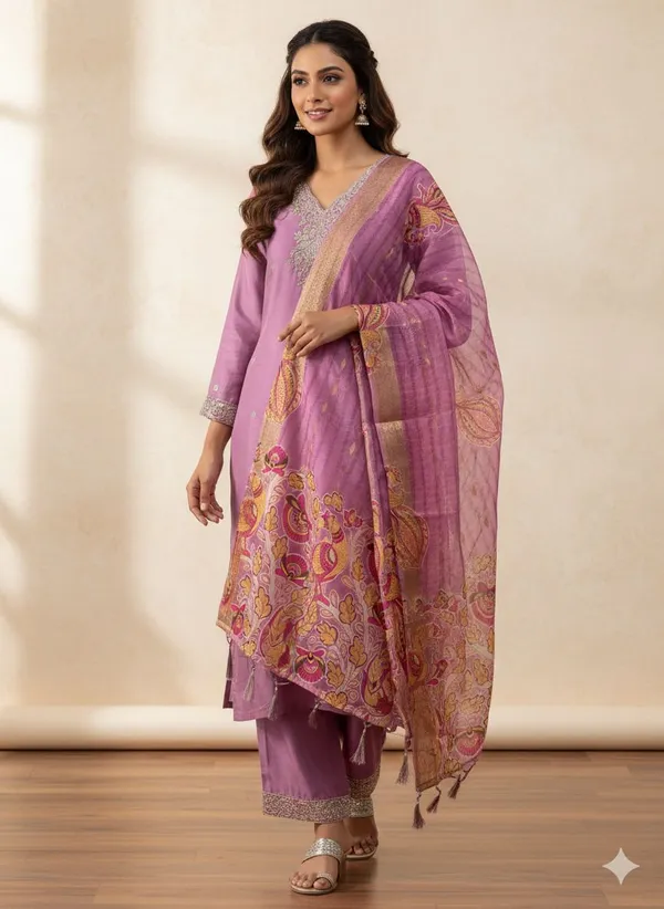 Lavender_Roman_Silk_Kurti_Pant_Set_With_Chanderi_Dupatta_For_Women