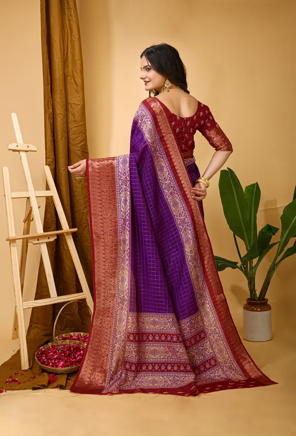 Purple_Marshmallow_Fabric_Saree_With_Unstitched_Blouse_Piece