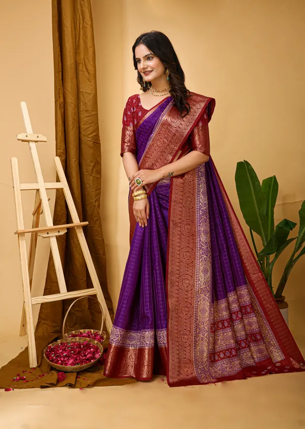 Purple_Marshmallow_Fabric_Saree_With_Unstitched_Blouse_Piece