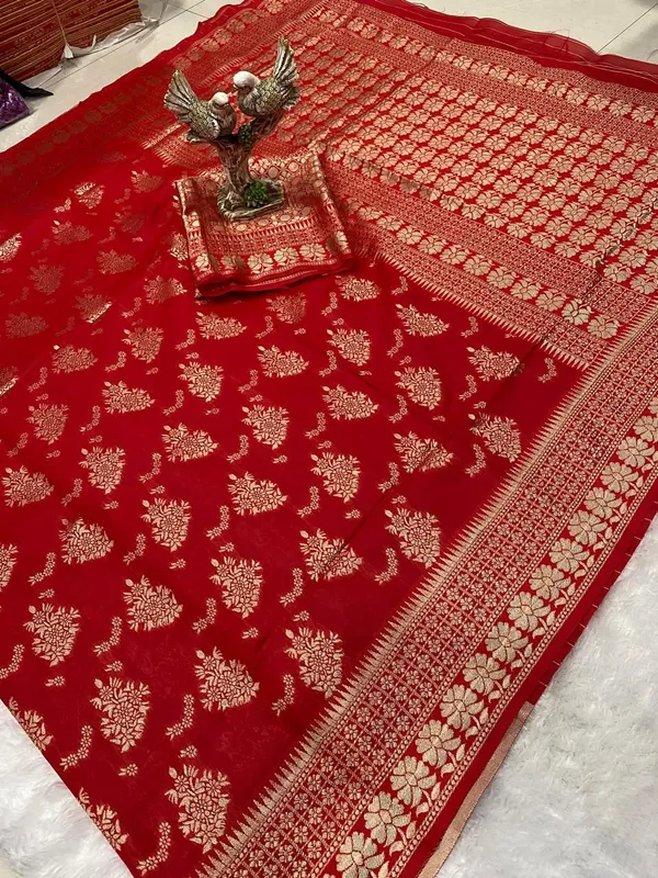 Red_With_Golden_Buta_Banarasi_Silk_Blend_Saree_With_Unstitched_Blouse_Piece