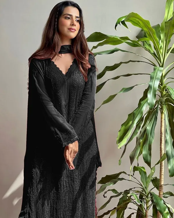 Black_Georgette_Chikankari_Embroidered_Kurta_Pant_Dupatta_Set_For_Women