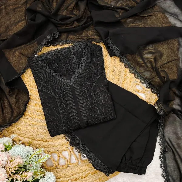 Black_Georgette_Chikankari_Embroidered_Kurta_Pant_Dupatta_Set_For_Women