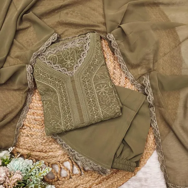 Brown_Georgette_Chikankari_Embroidered_Kurta_Pant_Dupatta_Set_For_Women