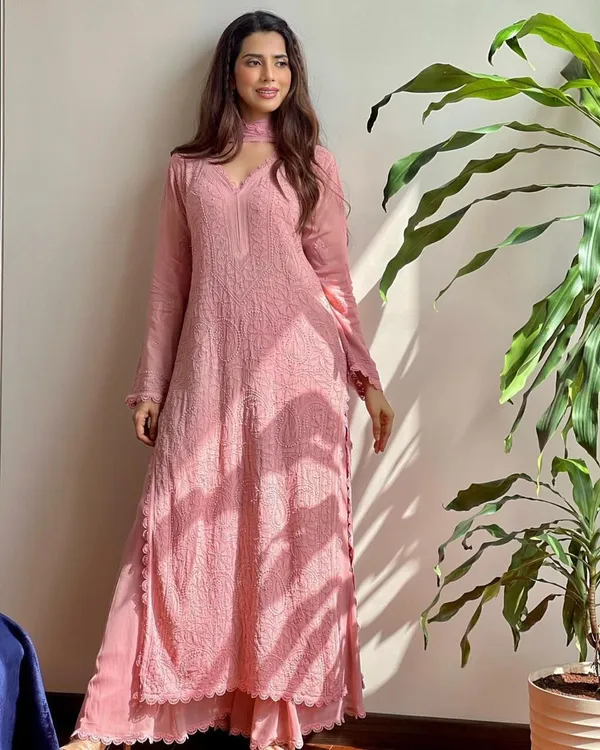 Pastel_Pink_Georgette_Chikankari_Embroidered_Kurta_Pant_Dupatta_Set_For_Women