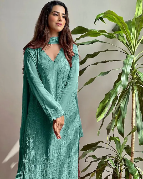 Pastel_Teal_Georgette_Chikankari_Embroidered_Kurta_Pant_Dupatta_Set_For_Women