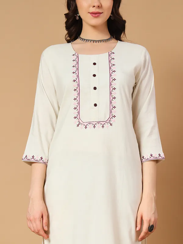 Ivory_And_Purple_Khadi_Cotton_Embroidered_Kurta_With_Pant_And_Dupatta_For_Women