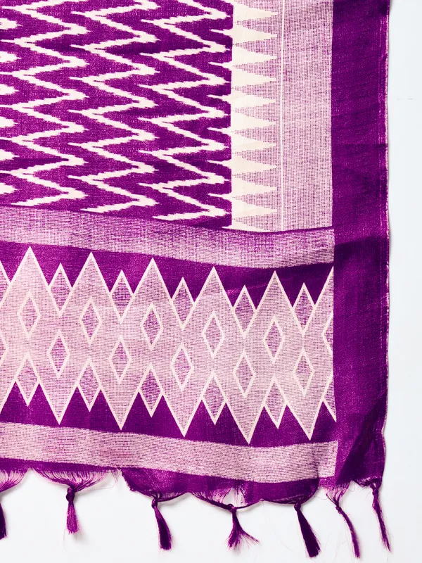 Ivory_And_Purple_Khadi_Cotton_Embroidered_Kurta_With_Pant_And_Dupatta_For_Women