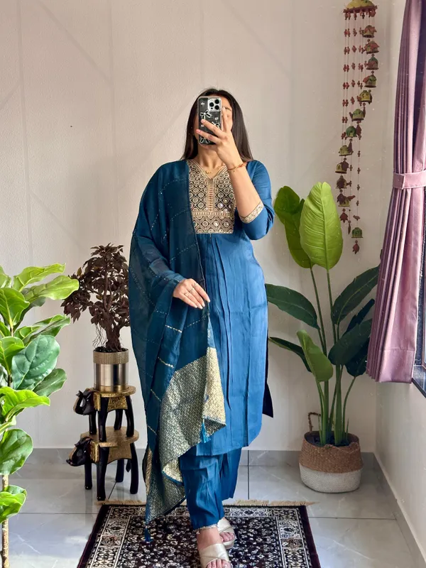 Rama_Blue_Roman_Silk_Embroidered_Kurta_With_Pant_&_Dupatta_|_For_Women