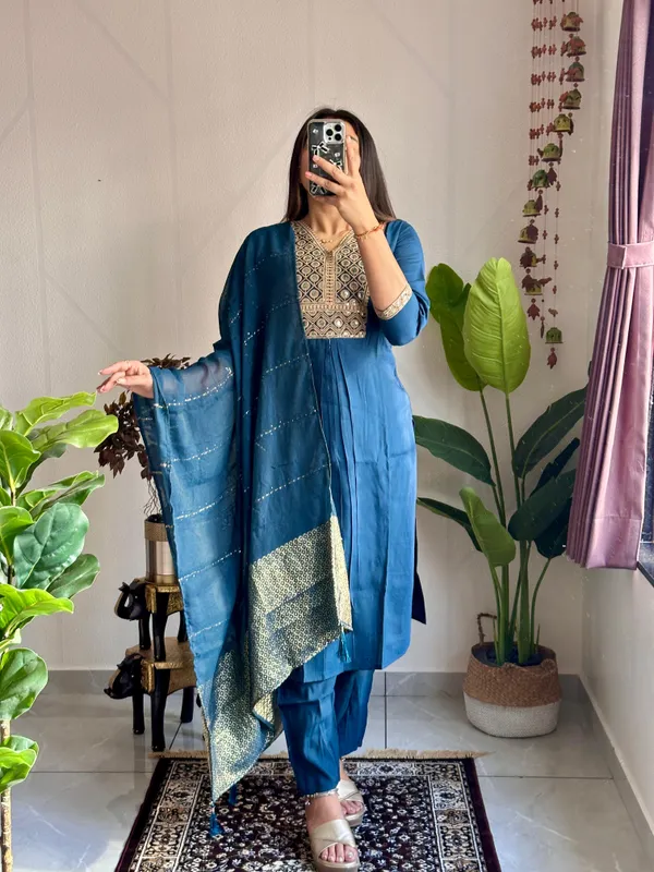 Rama_Blue_Roman_Silk_Embroidered_Kurta_With_Pant_&_Dupatta_|_For_Women