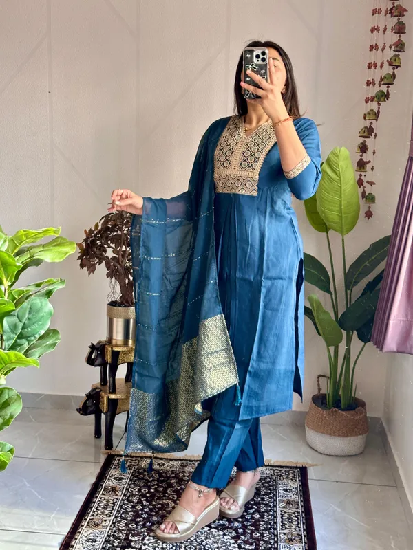 Rama_Blue_Roman_Silk_Embroidered_Kurta_With_Pant_&_Dupatta_|_For_Women