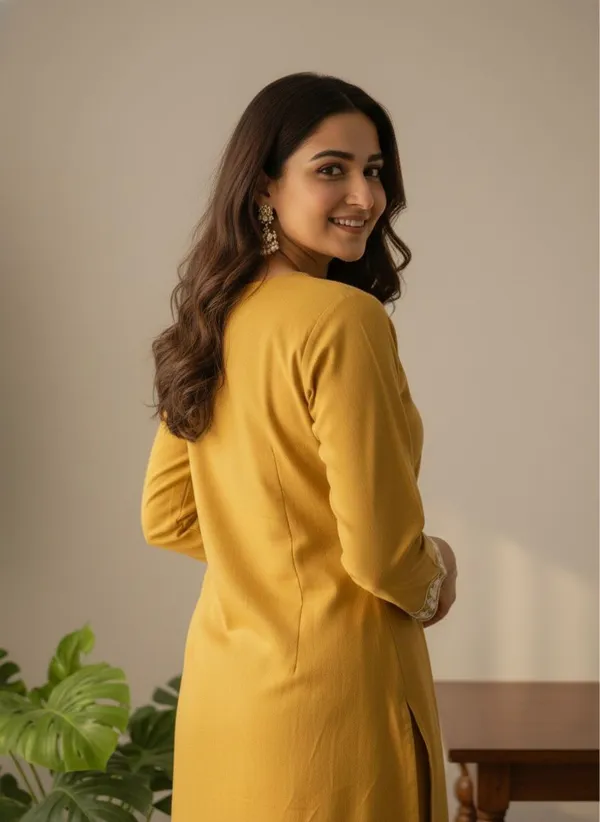 Yellow_Pure_Khadi_Cotton_Kurti_Pant_Set_For_Women