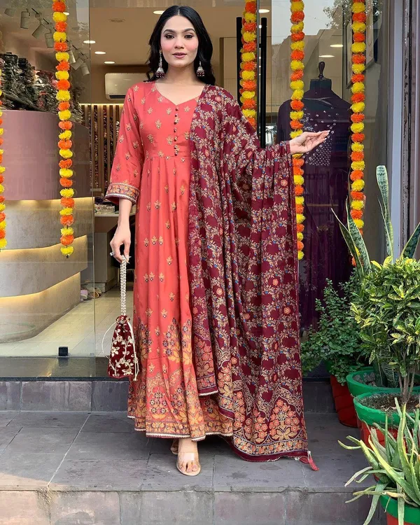 Burnt_Orange_Premium_Cotton_Blend_Kurta_With_Pant_&_Dupatta_For_Women