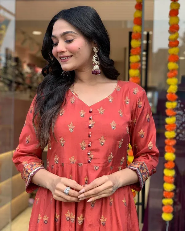 Burnt_Orange_Premium_Cotton_Blend_Kurta_With_Pant_&_Dupatta_For_Women