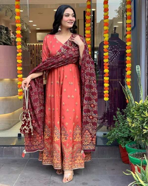 Burnt_Orange_Premium_Cotton_Blend_Kurta_With_Pant_&_Dupatta_For_Women