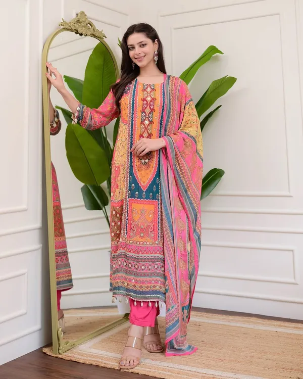 Pink_Premium_Cotton_Blend_Kurta_With_Pant_&_Dupatta_For_Women