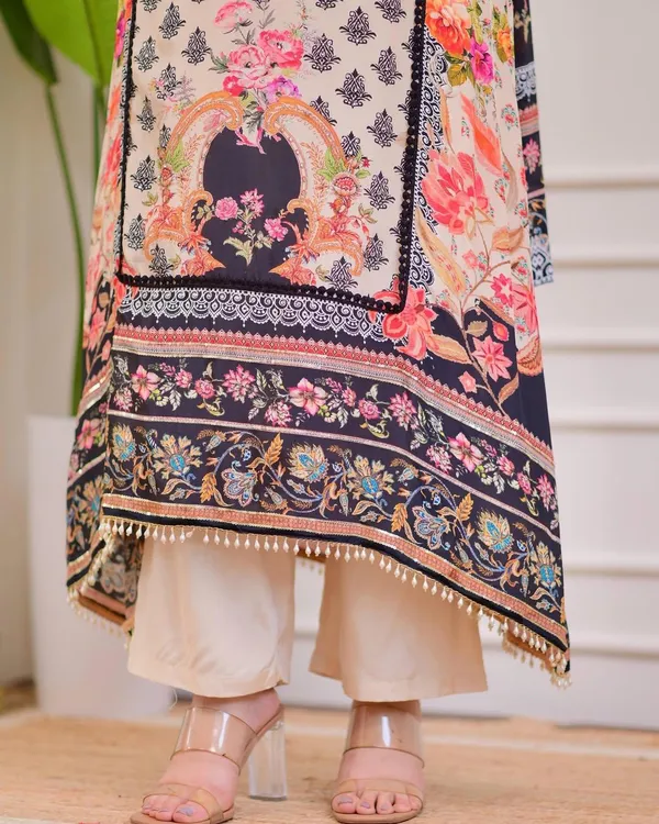Cream_Premium_Viscose_Rayon_Kurta_Set_For_Women