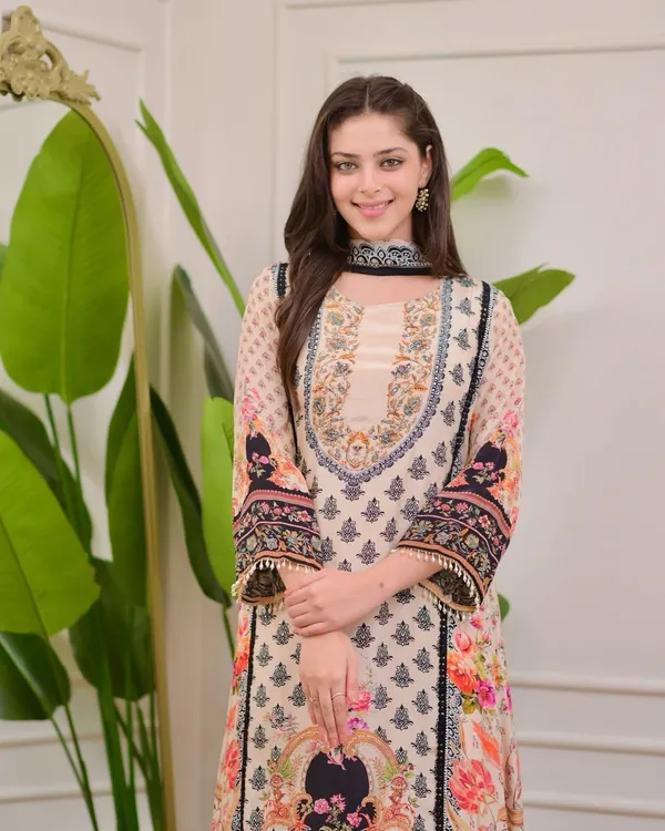 Cream_Premium_Viscose_Rayon_Kurta_Set_For_Women