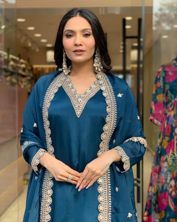 Blue_Silk_Blend_Embroidered_Kurta_With_Pant_&_Dupatta_Set_|_For_Women