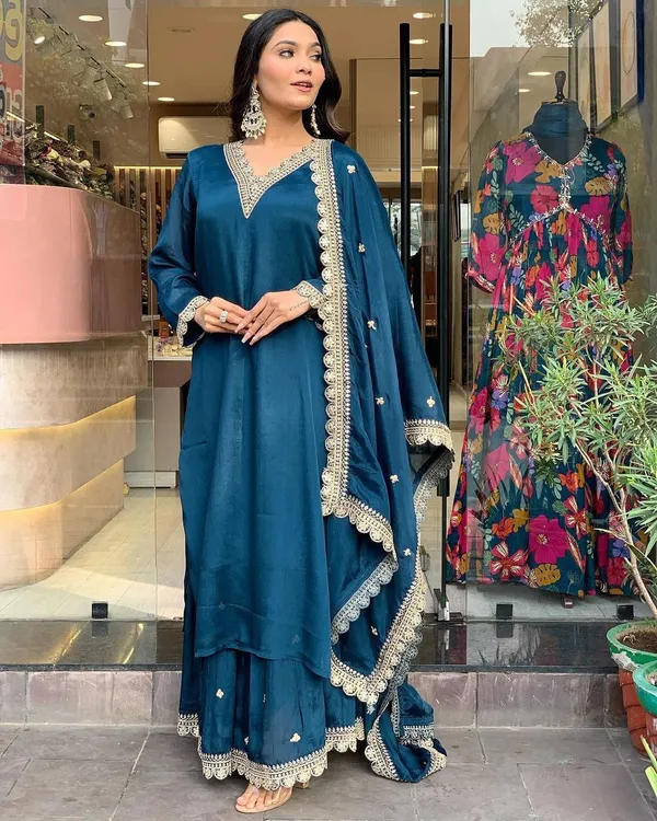 Blue_Silk_Blend_Embroidered_Kurta_With_Pant_&_Dupatta_Set_|_For_Women