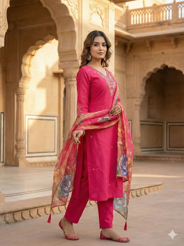 Pink_Roman_Silk_Kurti_Pant_Set_For_Women
