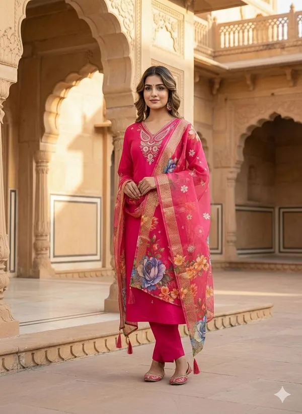 Pink_Roman_Silk_Kurti_Pant_Set_For_Women