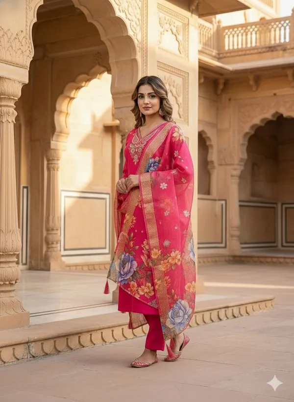 Pink_Roman_Silk_Kurti_Pant_Set_For_Women