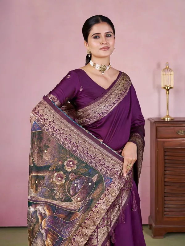 Royal_Violet_Silk_Blend_Saree_With_Unstitched_Blouse_Piece