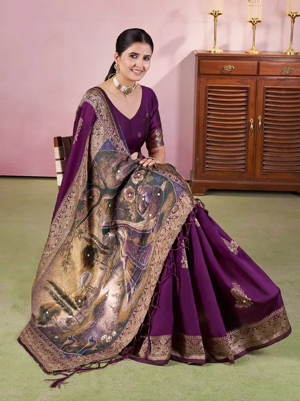 Royal_Violet_Silk_Blend_Saree_With_Unstitched_Blouse_Piece