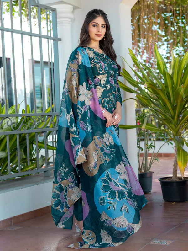 Rama_Green_Cotton_Blend_Printed_Kurti_Pant_Dupatta_Set