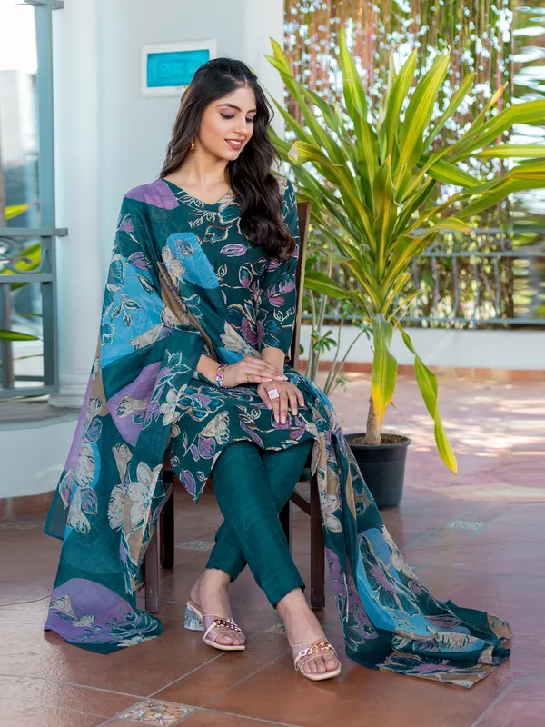 Rama_Green_Cotton_Blend_Printed_Kurti_Pant_Dupatta_Set