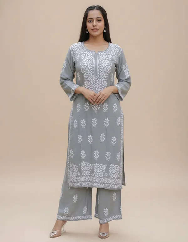 Gray_Soft_Rayon_Kurti_Set_For_Women