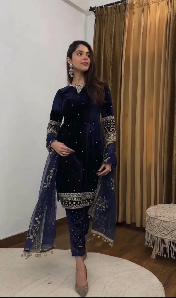 Navy_Blue_Premium_Velvet_Suit_Set_For_Women