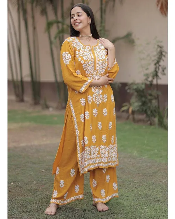 Yellow_Soft_Rayon_Kurti_Set_For_Women