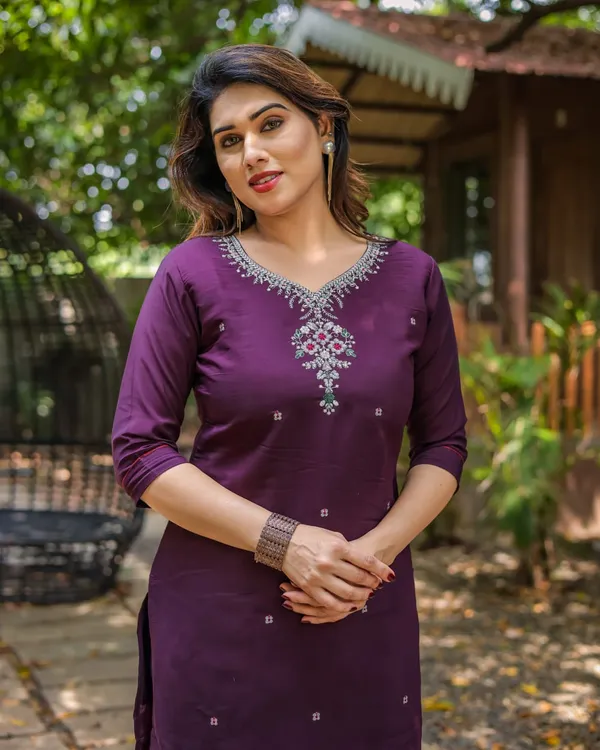 Deep_Wine_Embroidered_Roman_Silk_Kurta_With_Pant_For_Women