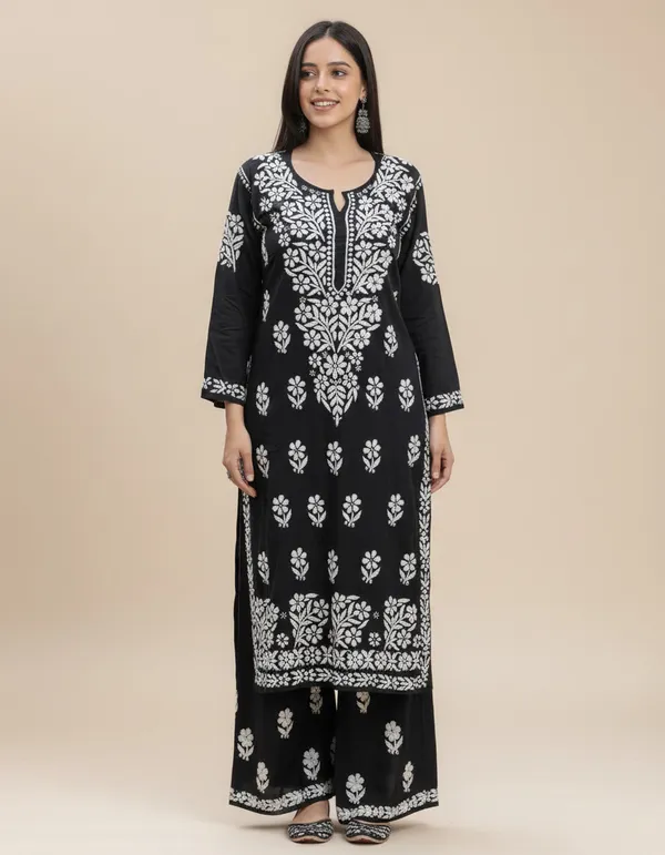 Black_Soft_Rayon_Kurti_Set_For_Women