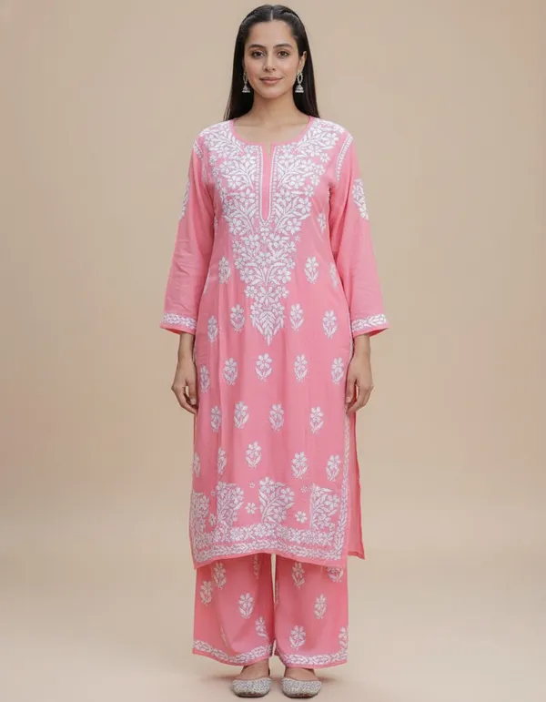 Peach_Soft_Rayon_Kurti_Set_For_Women