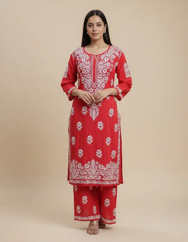 Red_Soft_Rayon_Kurti_Set_For_Women